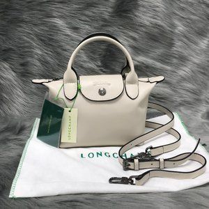 Longchamp Mini Le Pliage Cuir Leather Top Handle Bag Cream
